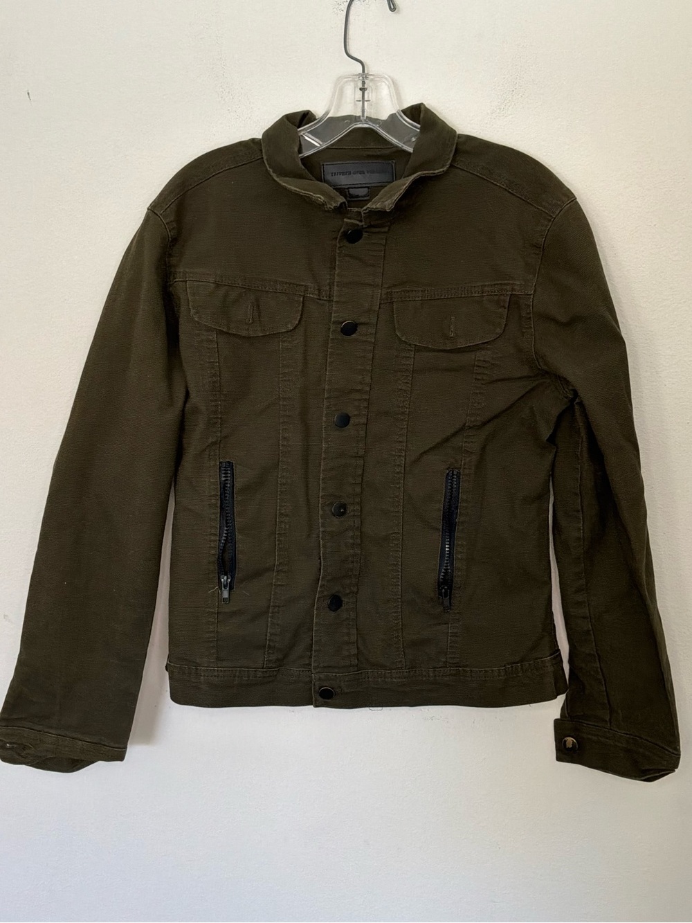 Triumph Over Tragedy Women’s Olive Green Utility Trucker Jacket Size Small
